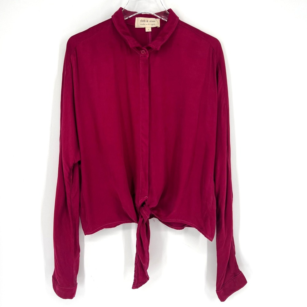 Cloth &‎ Stone Top Womens L Pink Tie Front Career Office Preppy Anthropologie